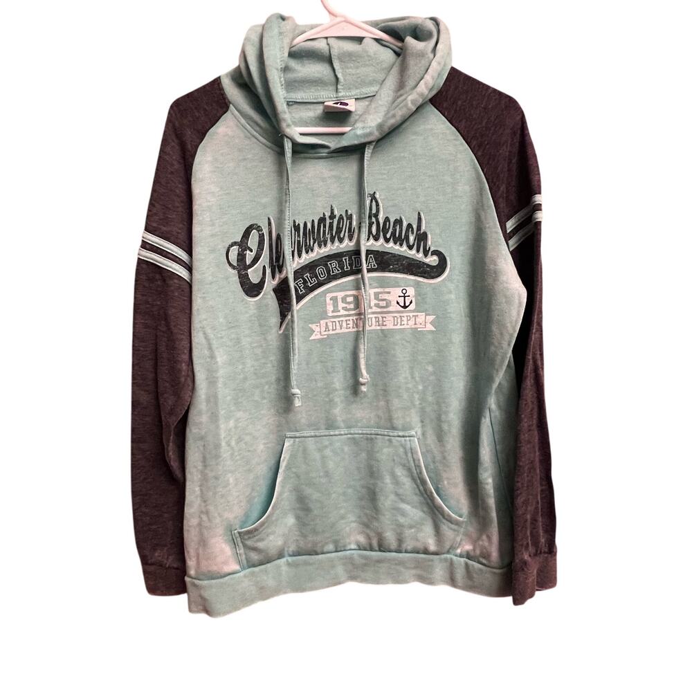Avalon Apparel Clearwater Beach Florida Lightweight Mint Green Grey Hoodie L